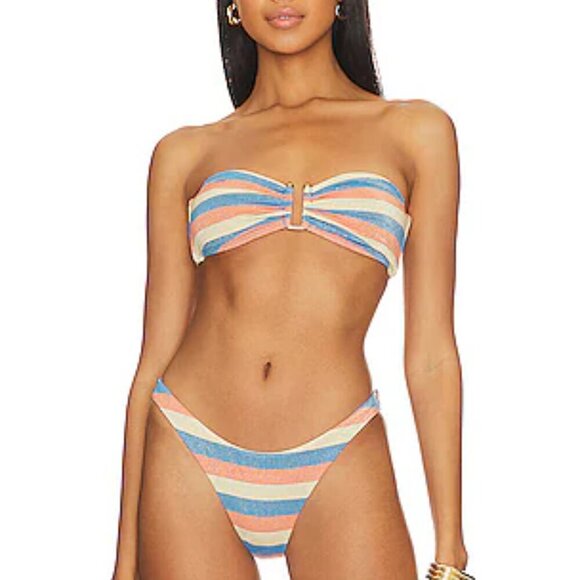 New Vitamin A California High Leg Summer Metallic Stripe Bikini Bottoms Medium - Picture 2 of 8